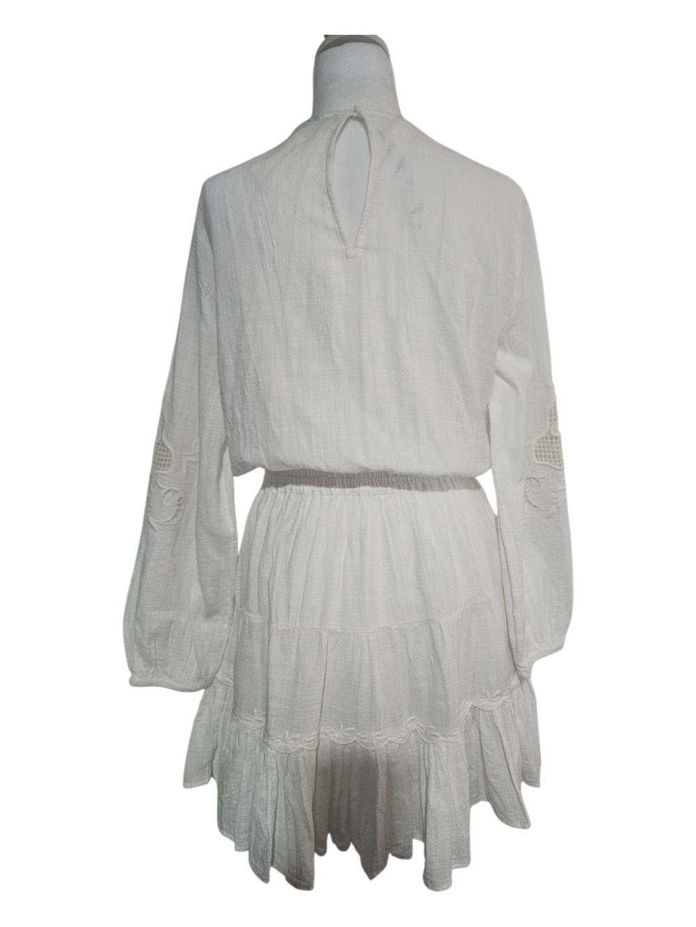 Zara White Embroidered Long-Sleeve Tiered Mini Dress - Picture 3 of 10